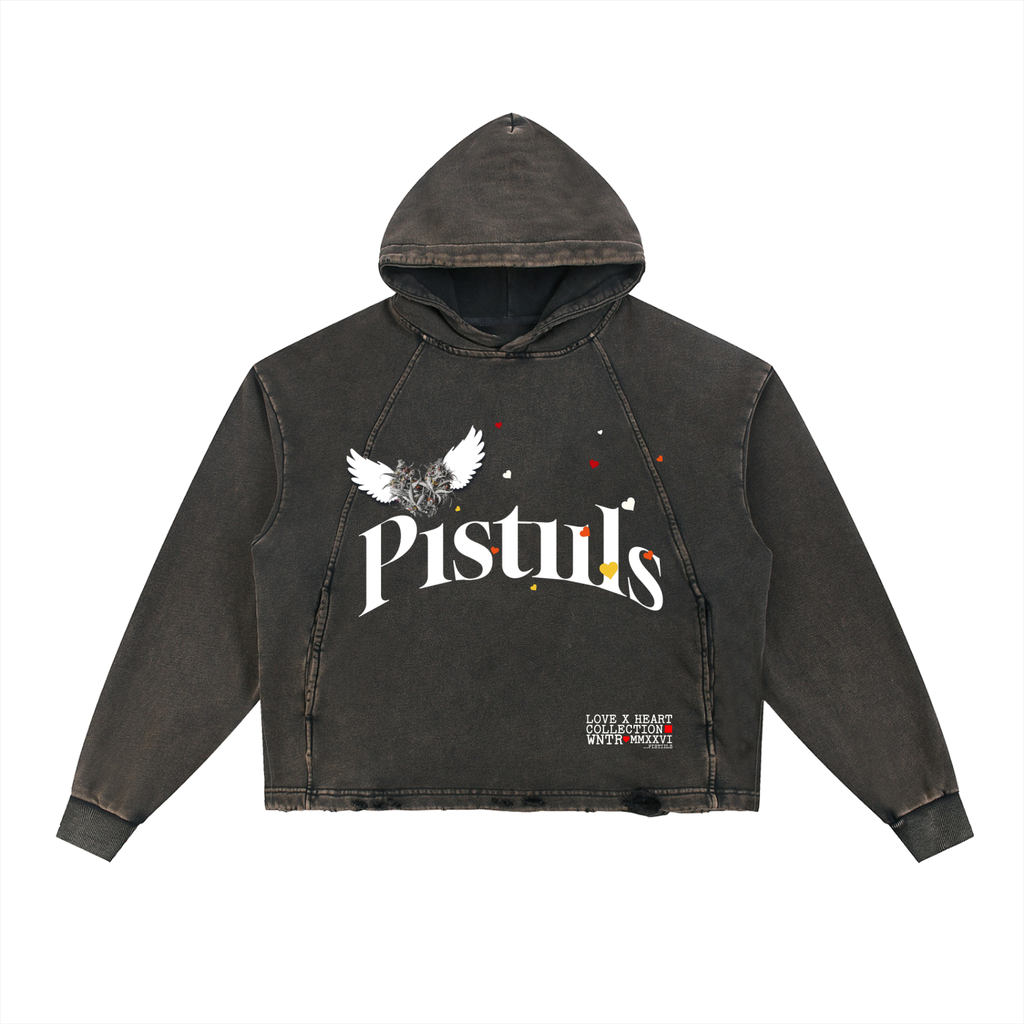 LOVE X HEART Washed Frayed-Hem Hoodie