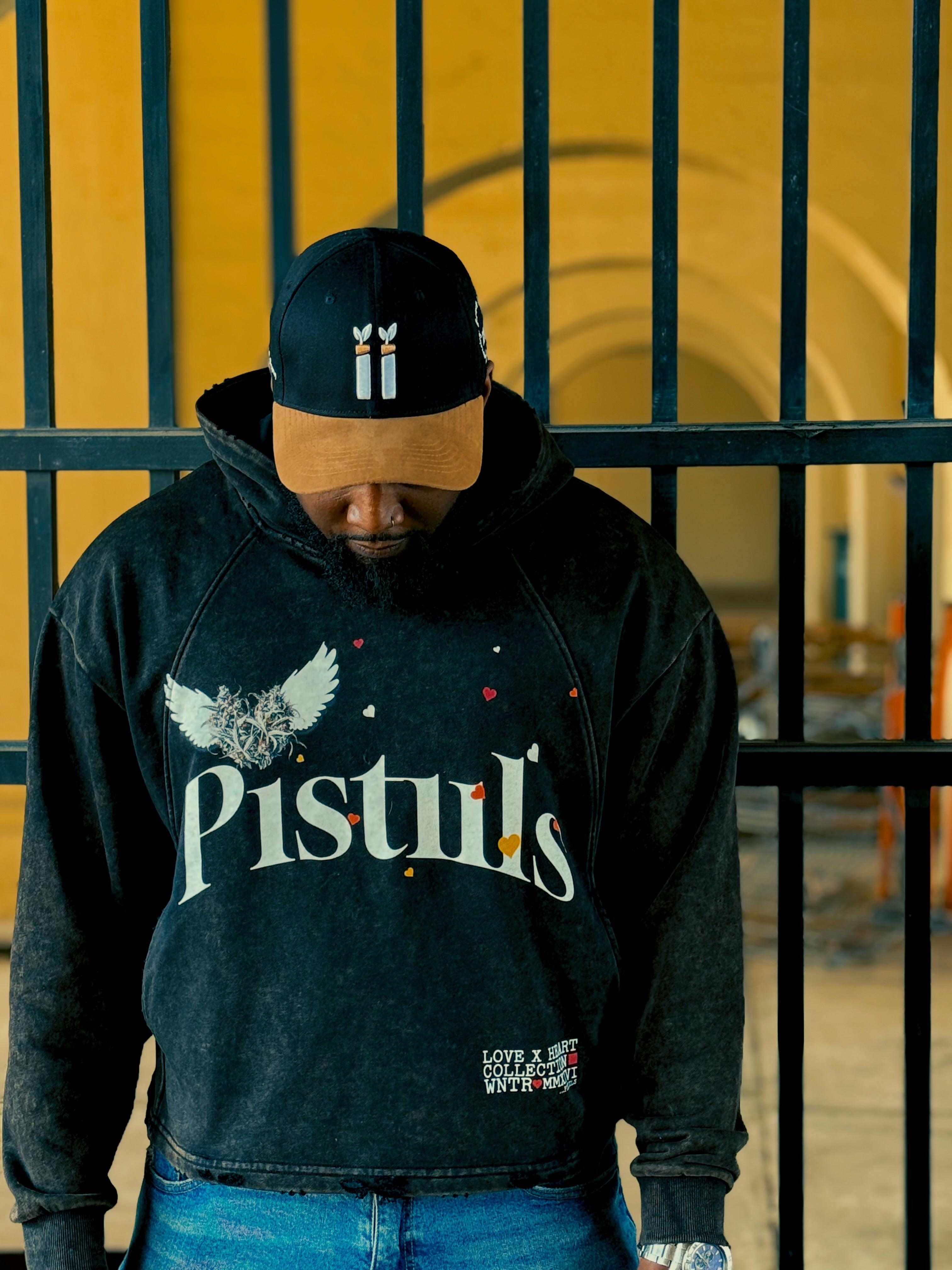 LOVE X HEART Washed Frayed-Hem Hoodie