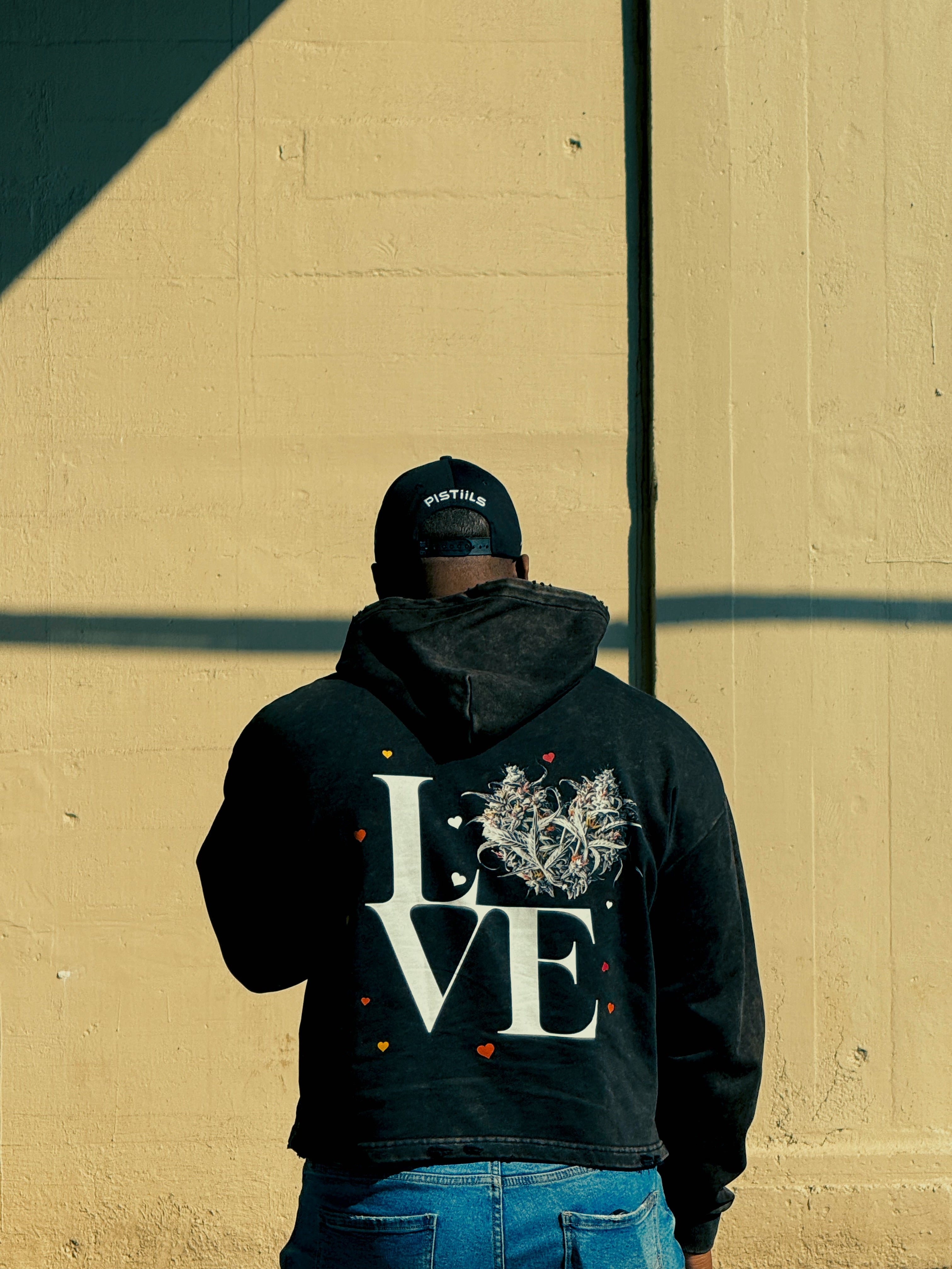 LOVE X HEART Washed Frayed-Hem Hoodie